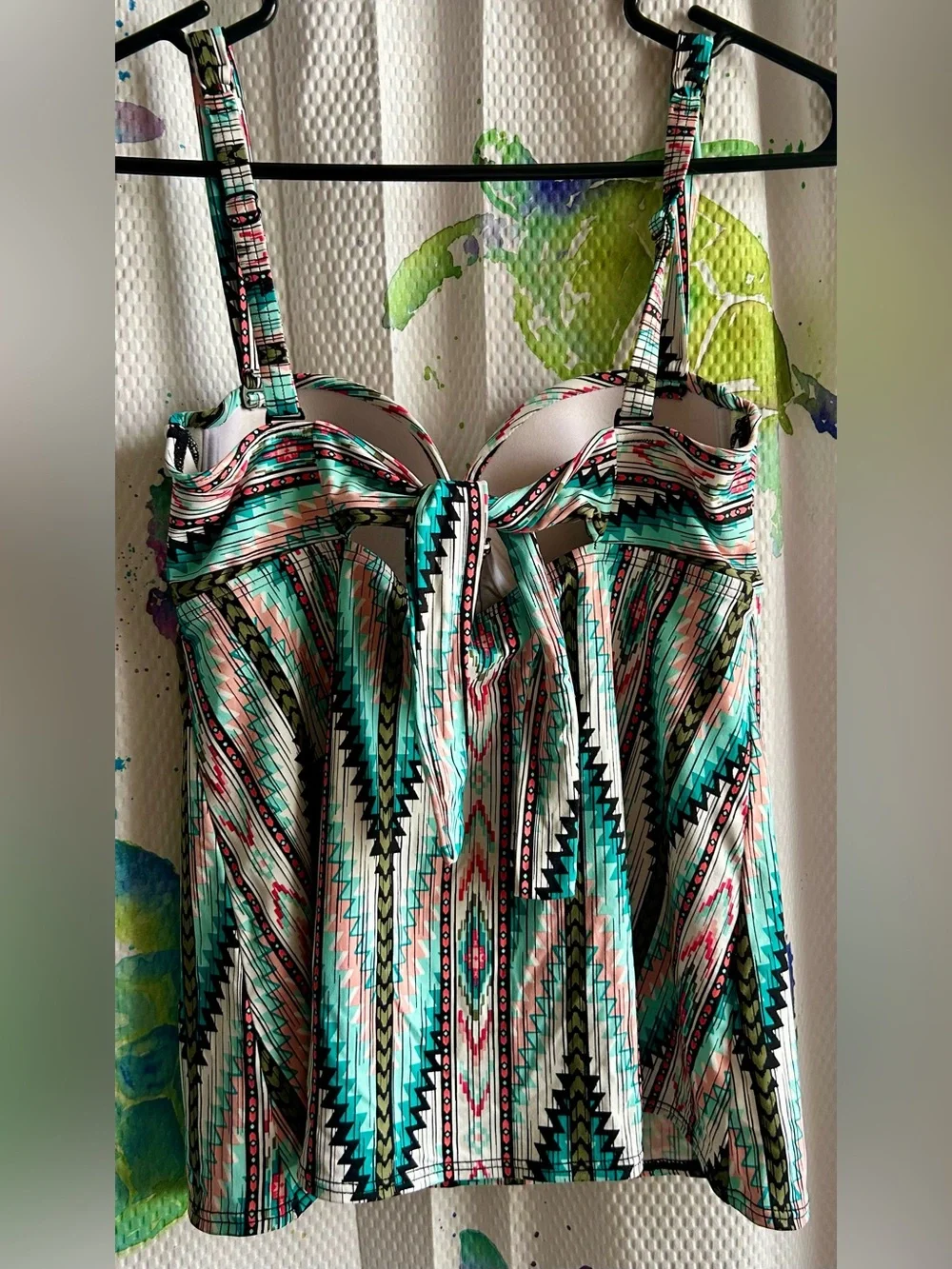 One-Piece Swimsuit Tankini Top - Turquoise Multi - Picture 2 of 4